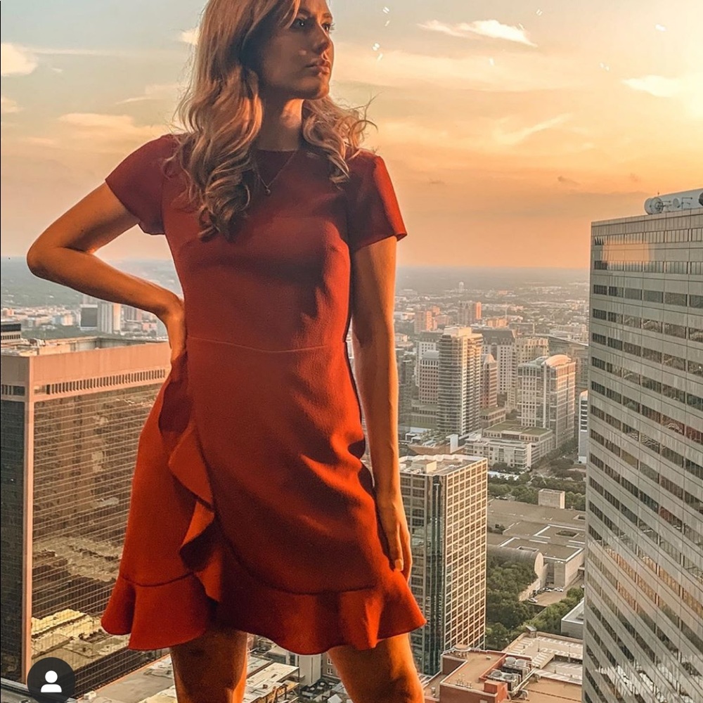 Club Monaco Red Ruffle Cocktail Dress Work Dinner